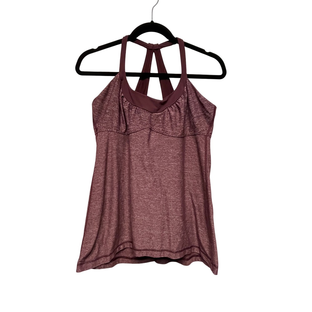 Lululemon No Limits Tank Top Heathered Burgundy Plum Built-in Bra Size 12